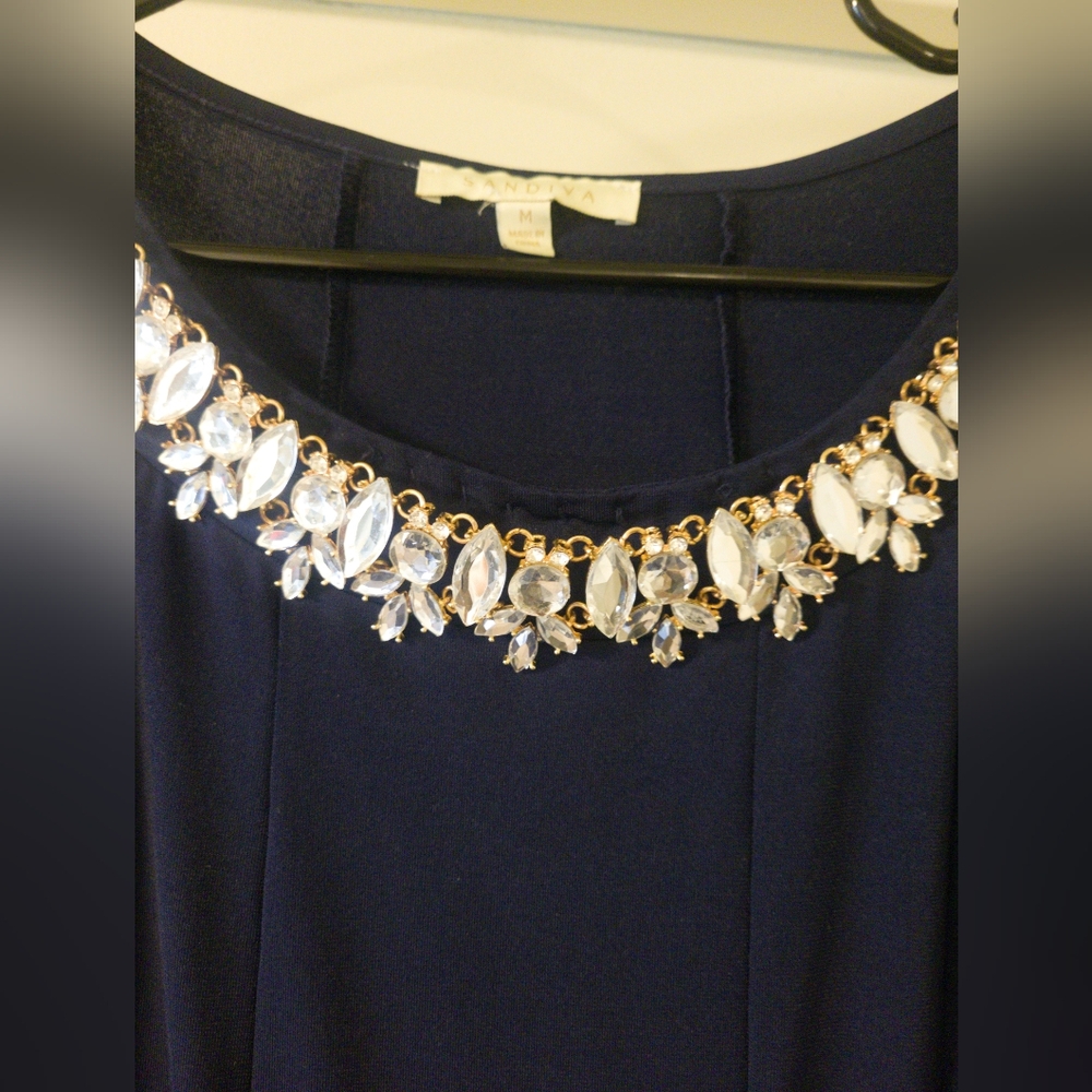 Midnight Blue Dress with Jewel Neckline